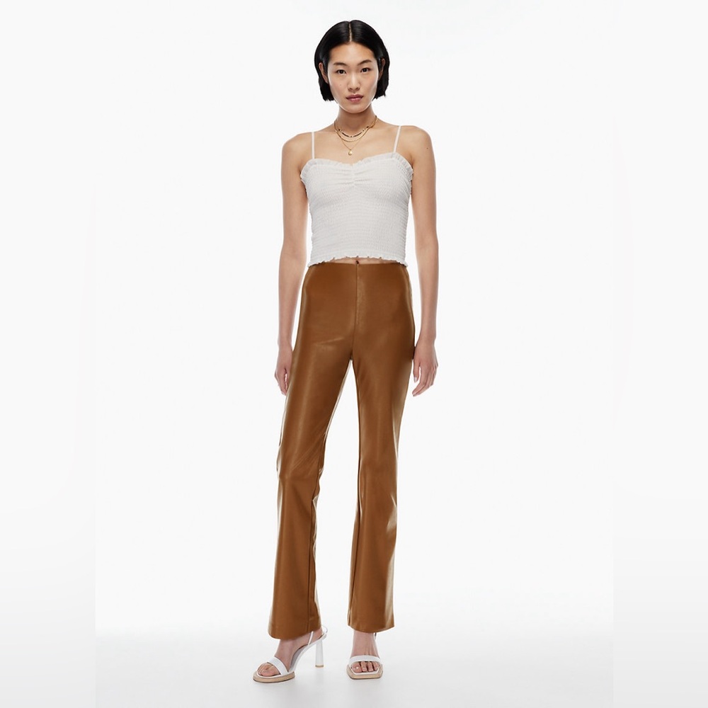 Aritzia Vegan Leather Wilfred Elaine Pant - Brown (Cognac)